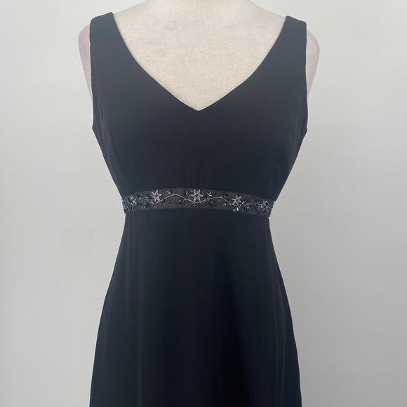Vintage Y2k Empire Waist Beaded Gown A Line Sleeveless V Neck Black Womens 8 - Picture 3 of 11